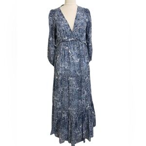 RACHEL ZOE Blue White Floral Paisley Print Boho Prairie Maxi Dress Small